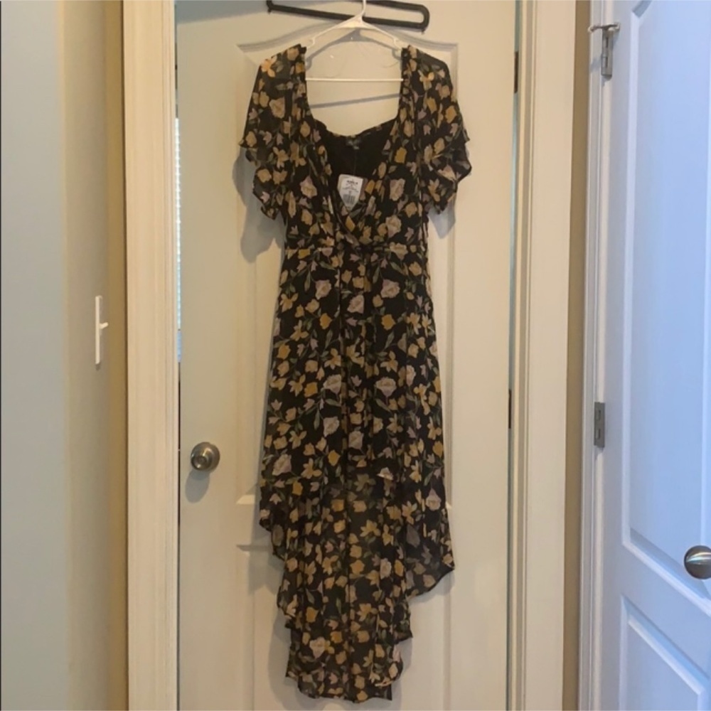 Lily Rose Black Floral Patterned V-Neck Surplice High-Low Maxi Dress XXL NEW NWT - Picture 2 of 9